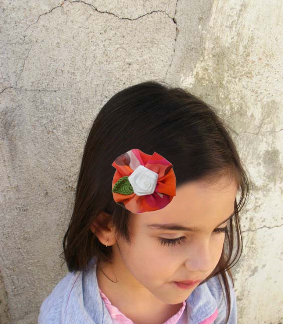Flower georgette and satin ribbon flower hair accessory - Wedding corsage- Girl Summer Fashion