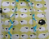 SALE Reversible Project Bag with Fun Sheep Fabric and Pop Art Tree Fabric Organic Cotton