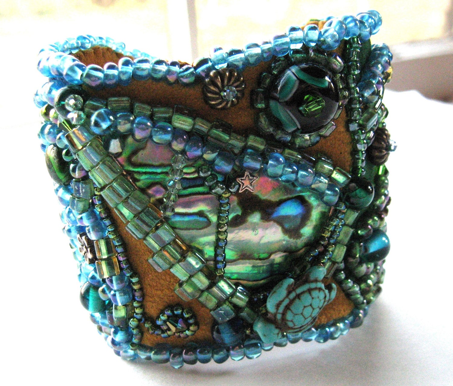 Bead  Embroidery Bracelet with Abalone On Sale WAS 150.00 N0W 100.00