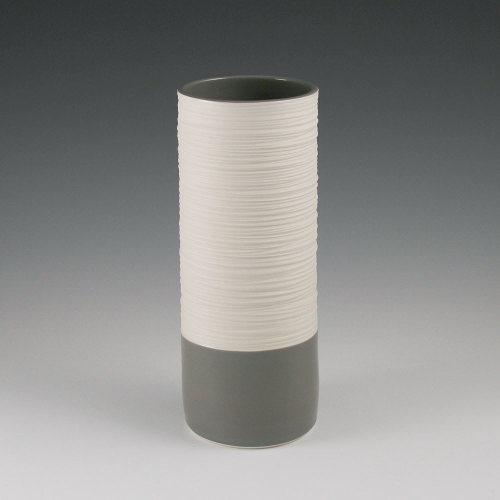 Vase - Groove Cylinder Vase in Warm Grey
