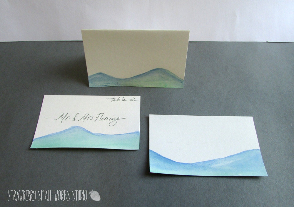 Mountain landscape watercolor escort wedding seating cards made to order