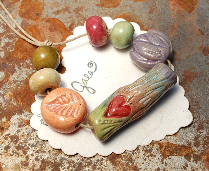 RESERVED for the lovely juliethelen / Rain Bough / Rainbow Tone Ceramic Branch and Bead Set