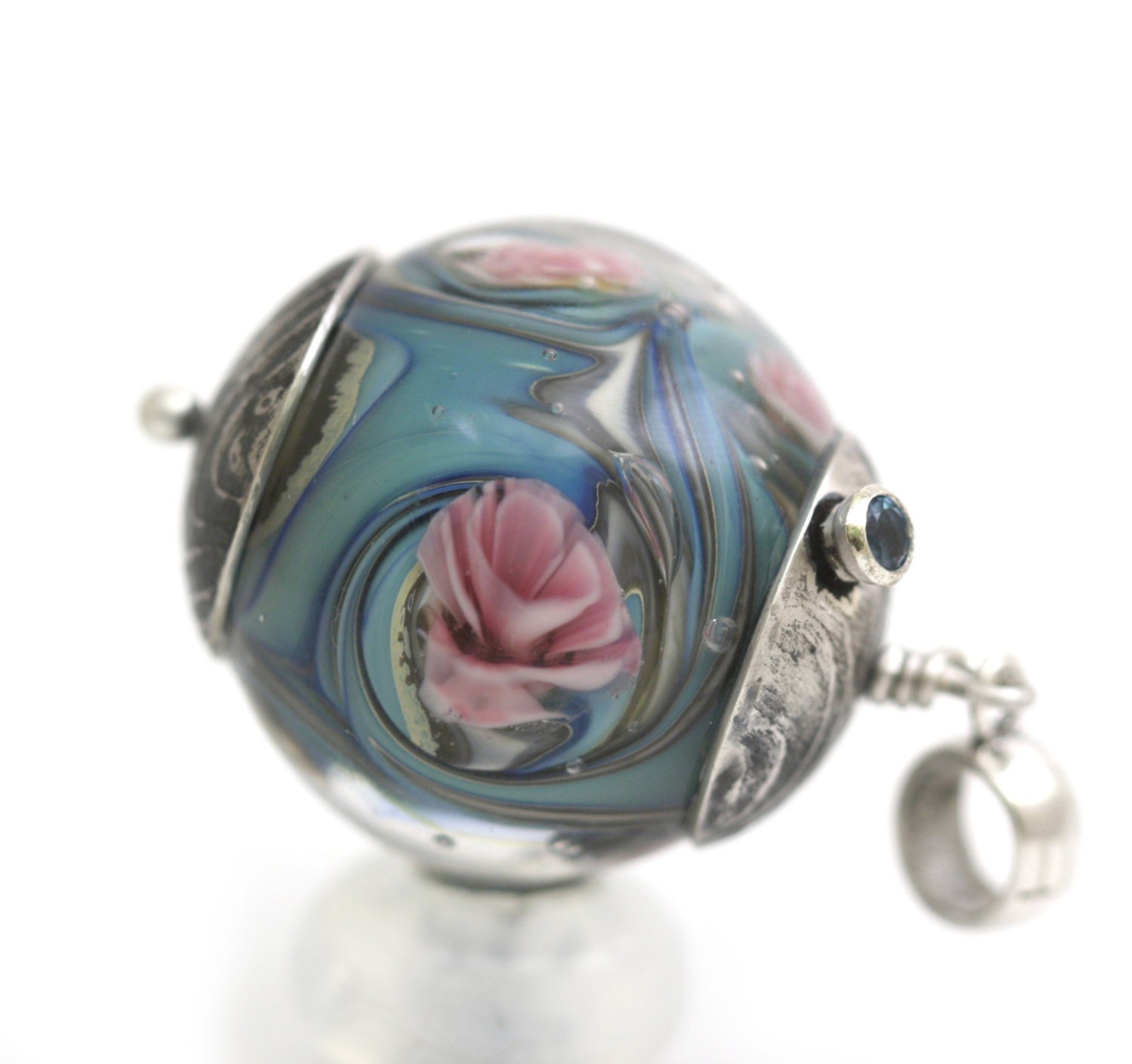 Wind rose 925 silver natural topaz artisan pendant