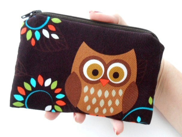 Happy Owl Zipper Pouch Little Coin purse ECO Friendly Padded NEW