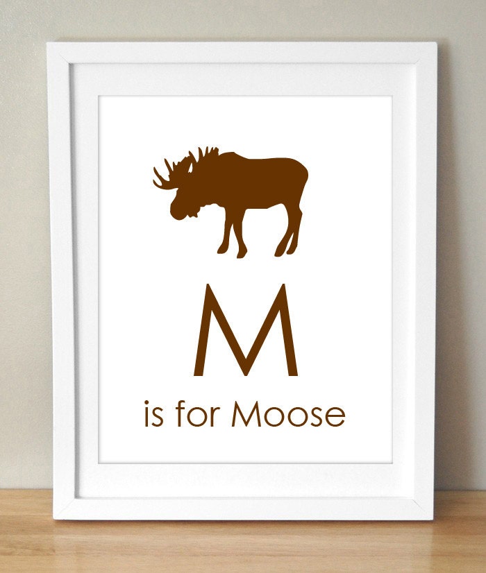 M is for Moose. 8x10 Art Print Personalized Alphabet Animal Baby Kids Nursery Decor