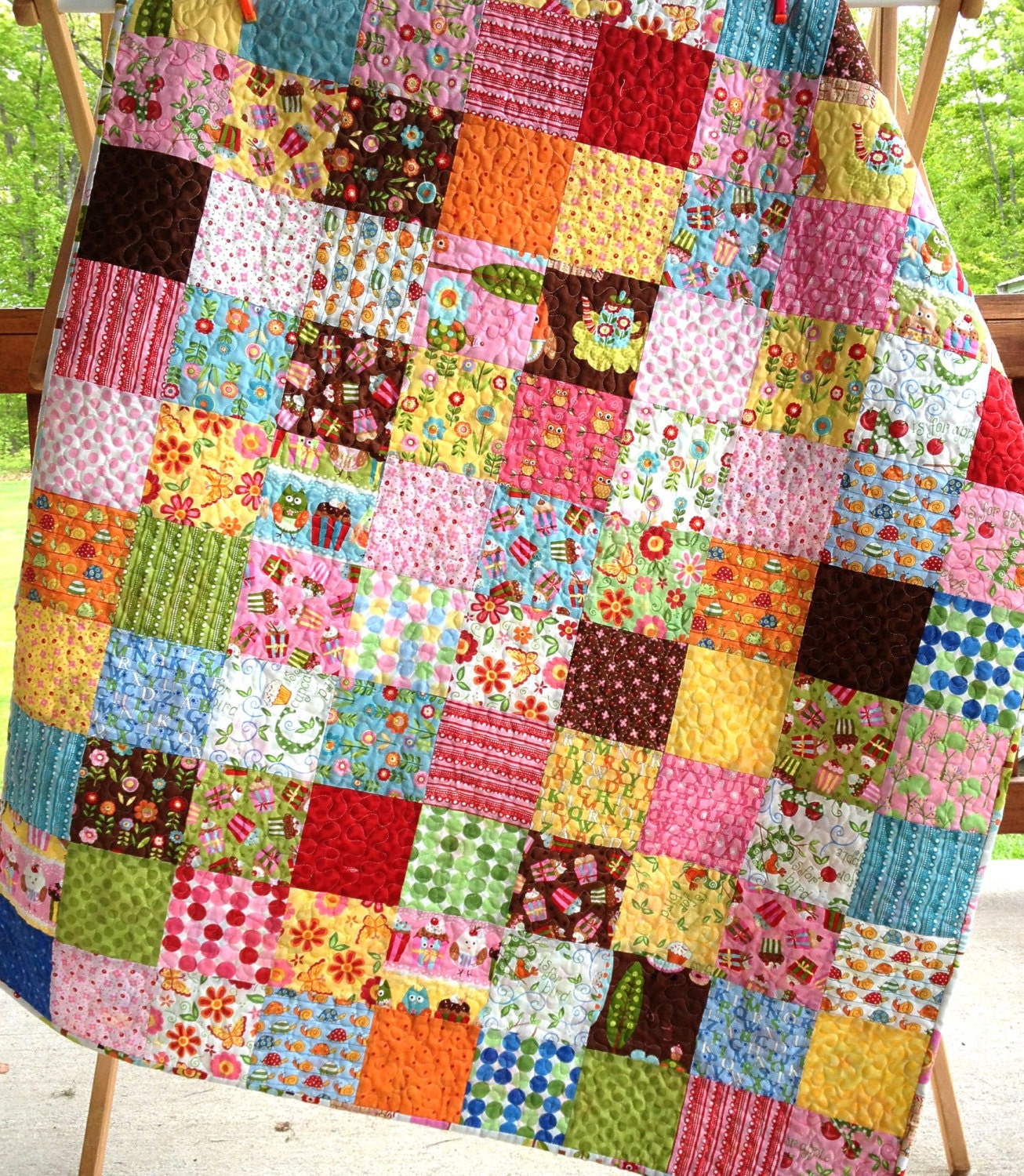 Patchwork Baby Quilt Cherry on Top and Love U fabrics
