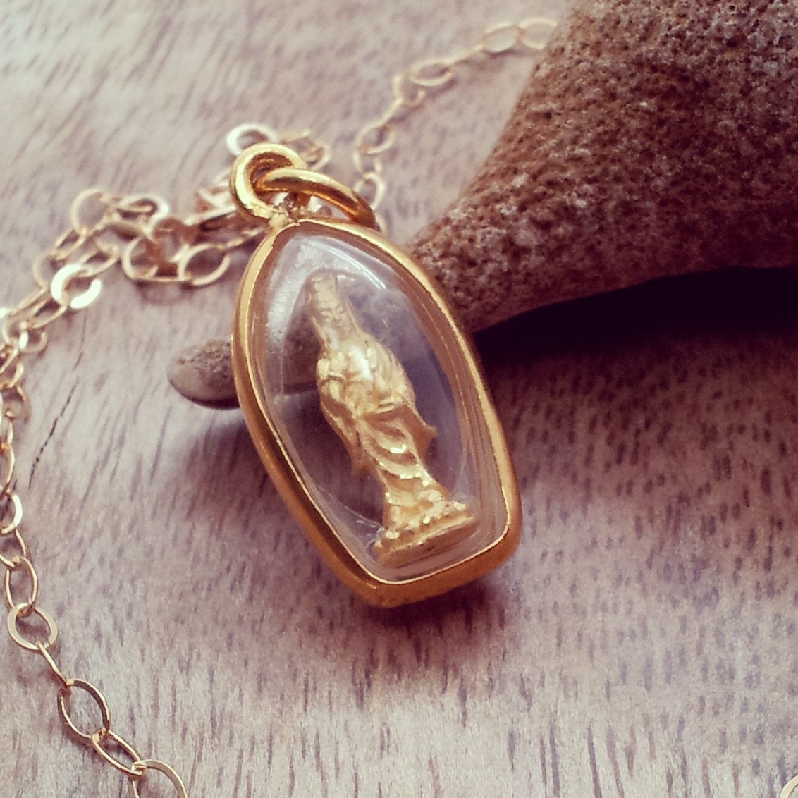 Gold Quan Yin Necklace, Gold Necklace, Quan Yin Charm, Quan Yin Pendant Necklace, Guanyin, Zen Jewelry, Long Gold Necklace