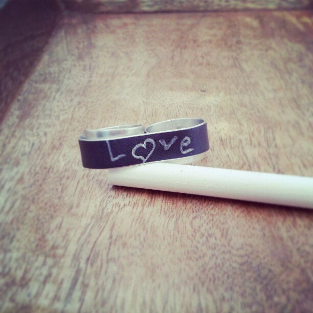 Chalkboard Ring, Blackboard Chalk Board Double Ring with White Chalk, Back to School - 'You Draw'