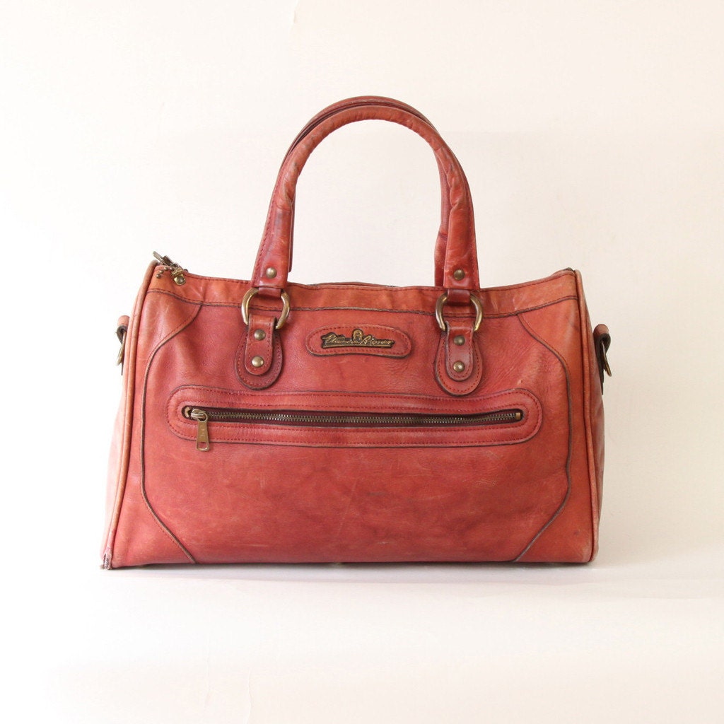 Distressed Vintage Leather Overnight Bag by Etienne Aigner