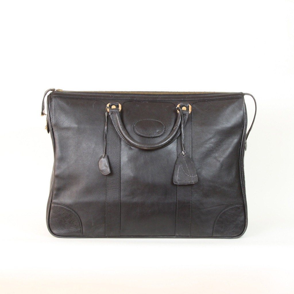 Large Black Leather Vintage Travel Bag