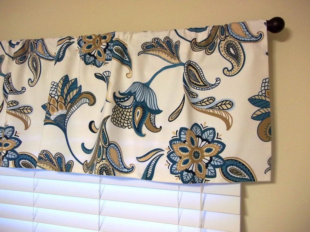 Valance 52"X16" Lined Teal Blue Floral Paisley