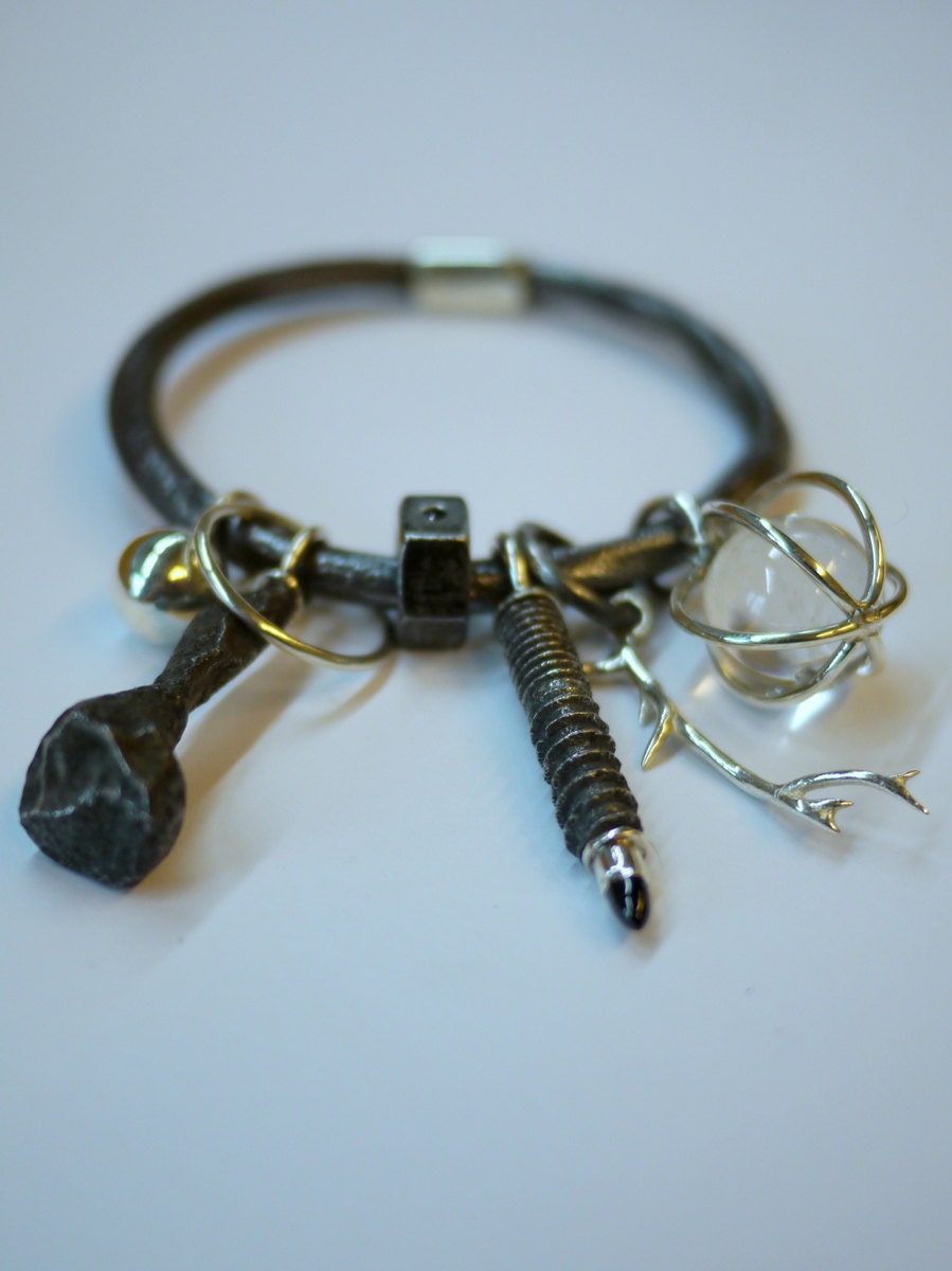 The Oracle - Bangle Made from Precious Stones, Silver and Recycled Iron