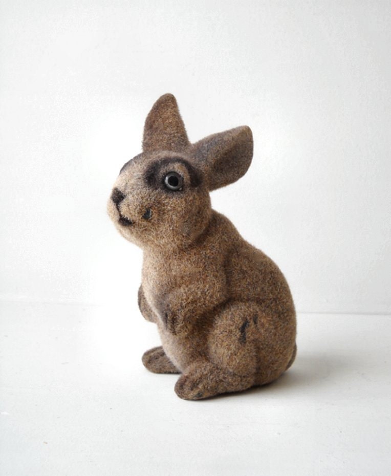 Vintage Fuzzy Rabbit Bank Flocked Bunny - MomsantiquesNthings