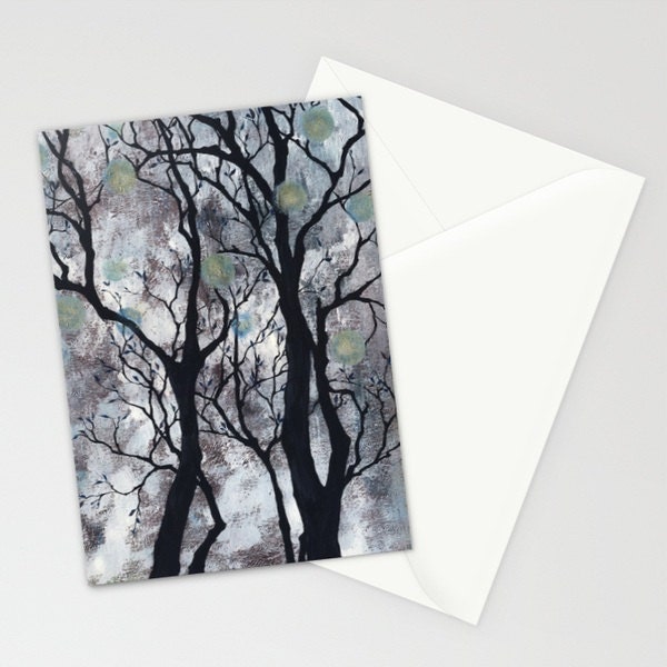 Greeting Card - Will 'o' the Wisp - ghost tree spirit landscape gothic story myth black & white canvas art painting envelope Oladesign