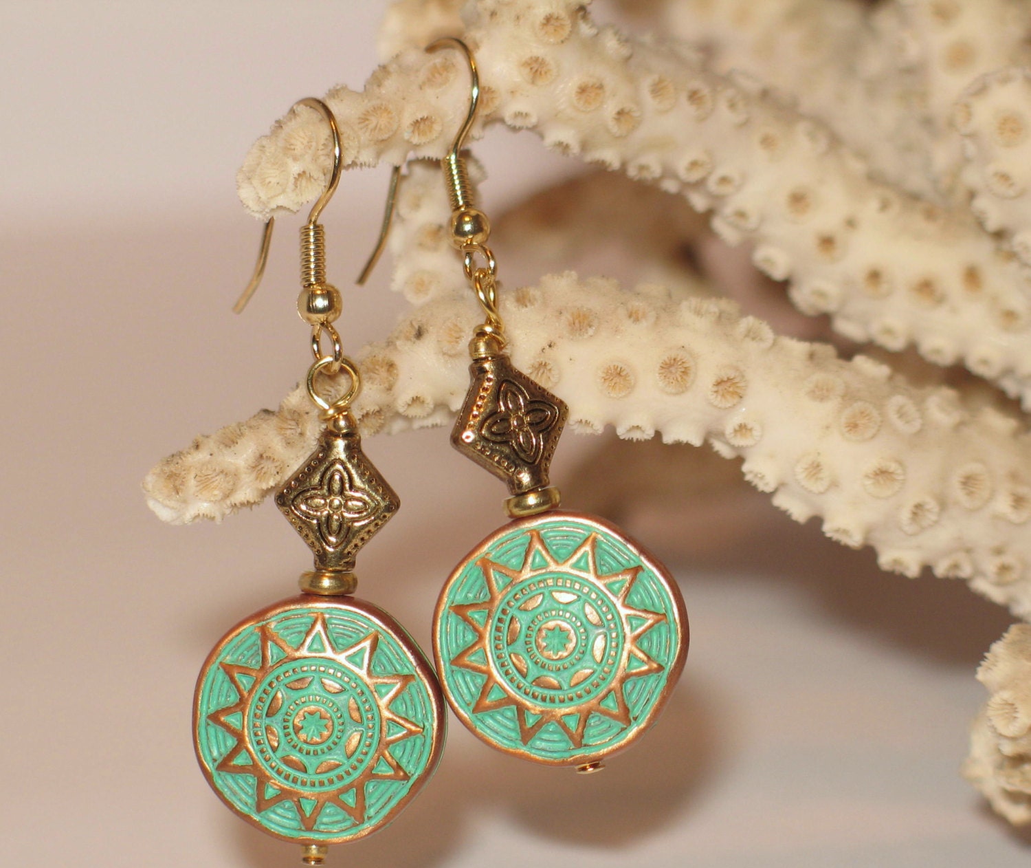 Verdigris Brass Sun Earrings