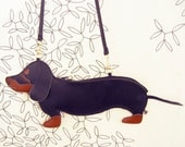 Large Teriyaki the Dachshund Dog Cute Vintage Inspired Brown Vinyl Side Strap Clutch Purse Bag