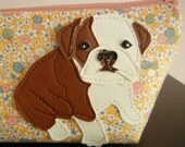 Boris the Bulldog Yellow Pink Hand drawn Mini Floral Vintage Inspired Cotton Canvas Case with Vinyl Applique