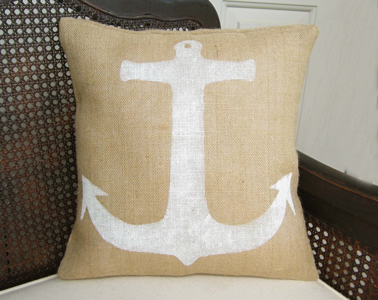 Anchor - Burlap Pillow - Nautical Pillow - Anchor Pillow
