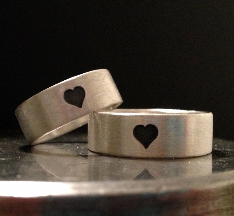 Medium Width Matte Ring with Heart in Sustainable Silver - For Men or Women