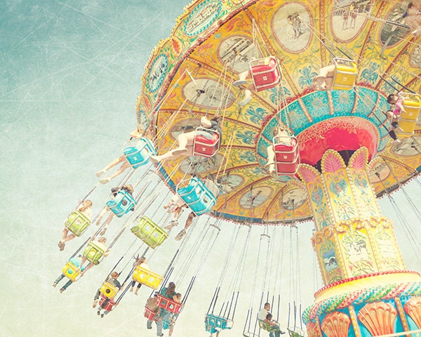 Spinning Wheel - Carnival Photography, Nursery Wall Art, Summer Vacation Fun, Colorful, Child's Room, Pastel, Blue Yellow