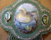 beaded rosette style Turtle and abalone barrette