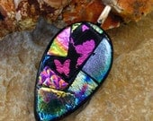 Dichroic Jewelry Fused Glass Pendant, Teardrop Shaped Fused Glass Pendant - Dimensional Glass Pendant