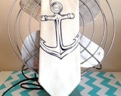 Mens Necktie. Navy Screen Print Anchor on Cream Tie