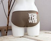 one of a kind - Upcycled Nerd Tee Panty - khaki cotton jersey panties with funny print - size 102 (medium)