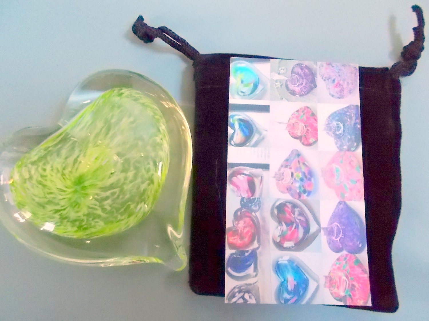 SMALL Hand Blown  Glass Heart Paperweight with Pouch by Rebecca Zhukov