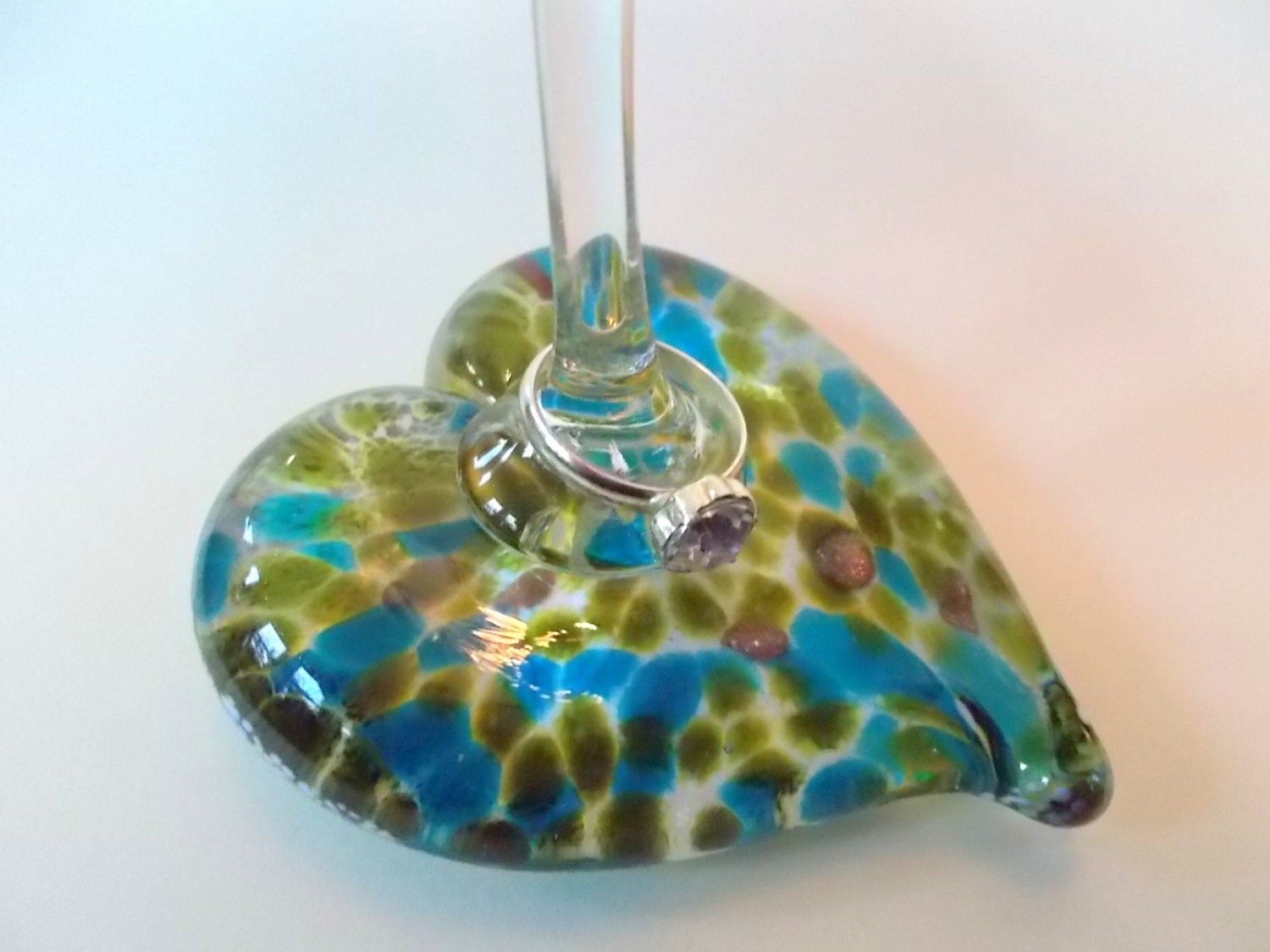 Hand Blown Art Glass Heart  Ring Holder Display Stand Jewelry Storage and Organization by Rebecca Zhukov