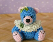 Muffa's - Miniature Crochet Thread Blue Bear - Fully Jointed and Movable
