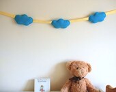 Blue felt garland, blue banner, felt could banner, birthday party decoration, baby shower banner, nursery decor, bridal shower, Photo prop