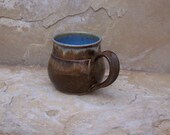 Double Iron Brown and Icy Blue Handmade Stoneware Ceramic Pottery Wee Mug Cup