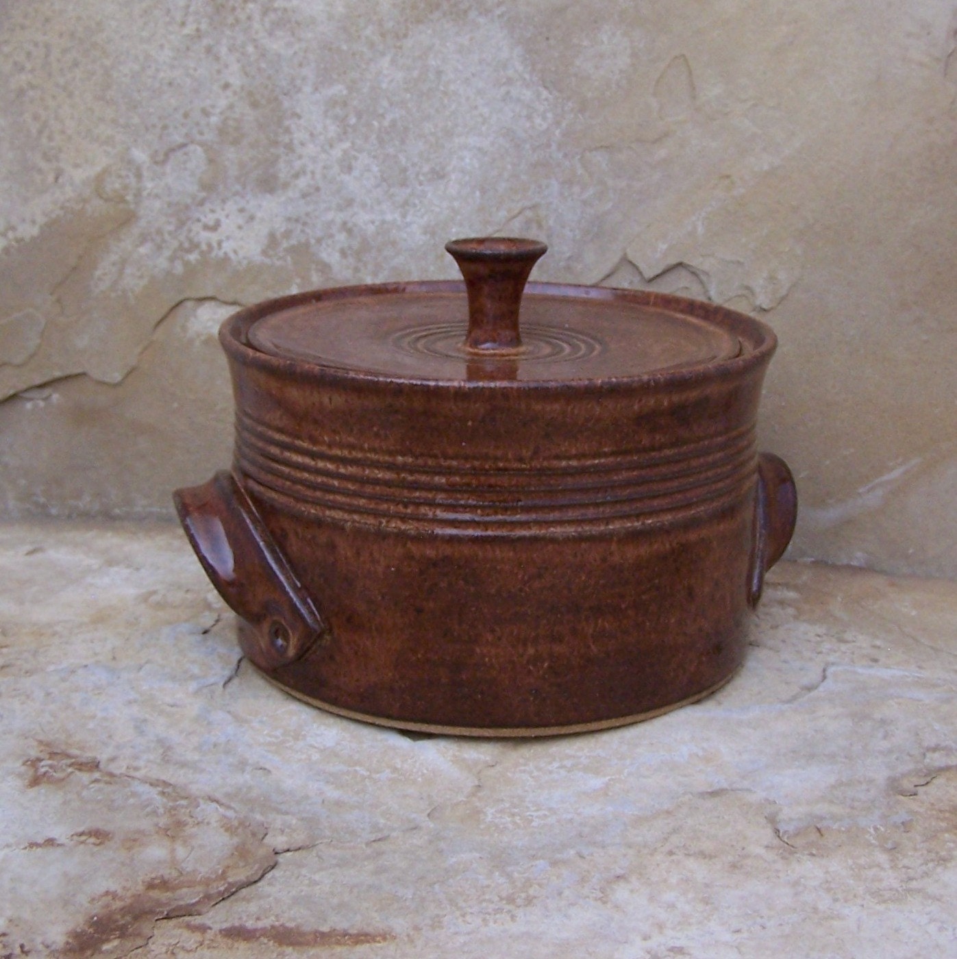 Saturated Rust Handmade Stoneware Ceramic Pottery Lidded Casserole Baking Dish