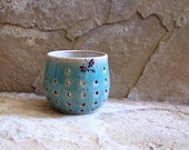 Blue Celadon and White Handmade Stoneware Pottery Ceramic Luminaria Candle Holder - Ginkgo