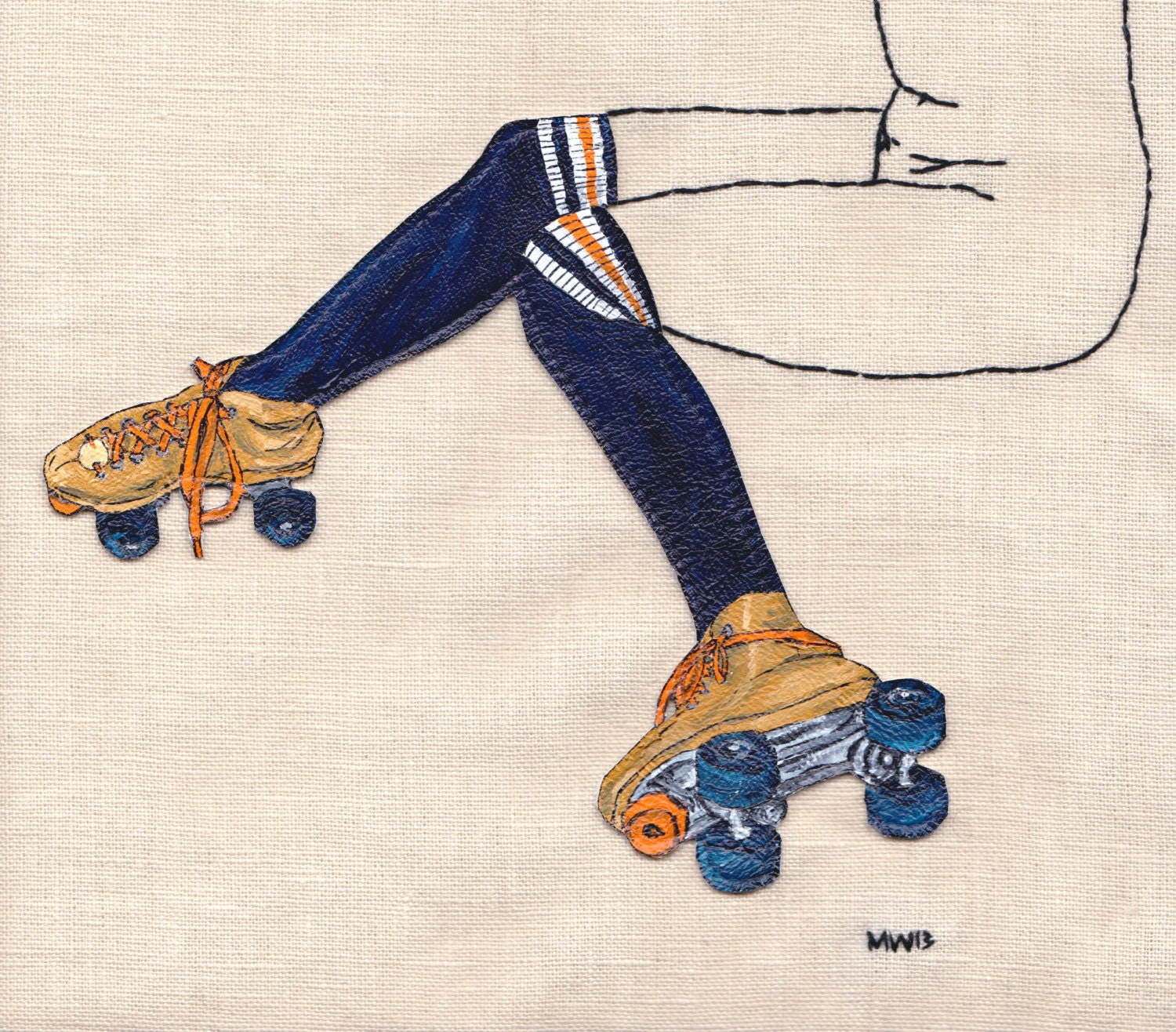 Reserved for nickers -- Striped Socks and Roller Skates Embroidered Wall Hanging
