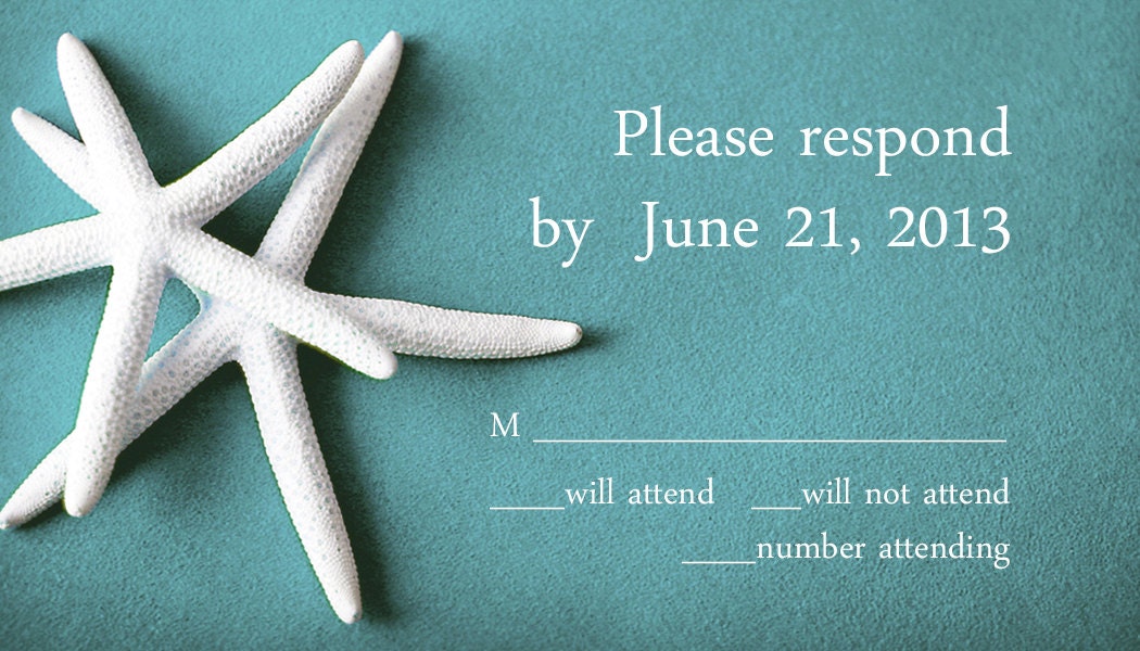 150 Please Respond RSVP cards - WHITE STARFISH on blue