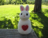 Needle Felted White Love Bunny Figure