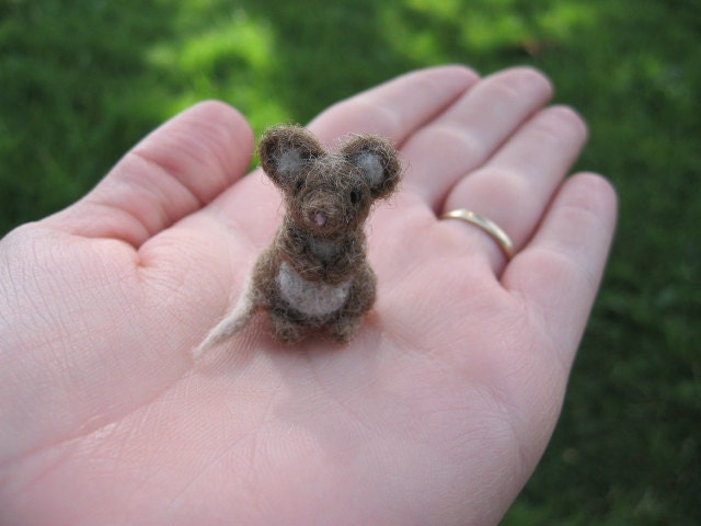 Needle Felted Miniature Brown Mouse Tiny Figurine