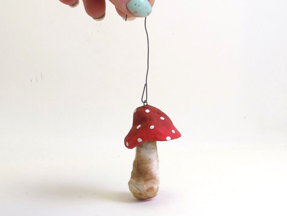 Spun Cotton Vintage Style Toadstool Mushroom Ornament OOAK