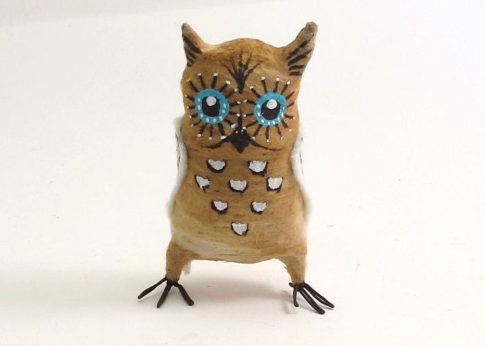 Spun Cotton Vintage Style Antiqued Horned Owl OOAK