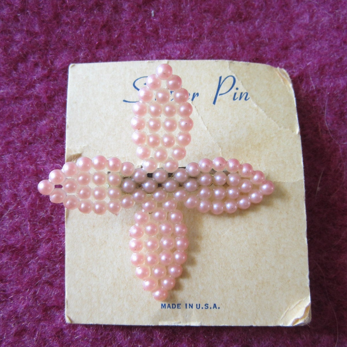 Dimestore Days Vintage Pink Plastic Flower Pin Original Card