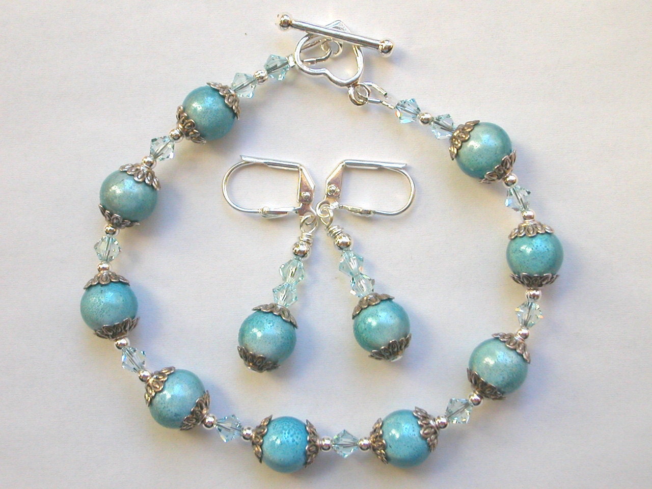 Miracle Aqua Bracelet and Earring Set in Silver with Swarovski Crystals