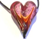Fire Heart Lampwork glass beads,  pink fiery pendant focal bead necklace jewelry, gift of love, SRA art glass, tt team, CGGE