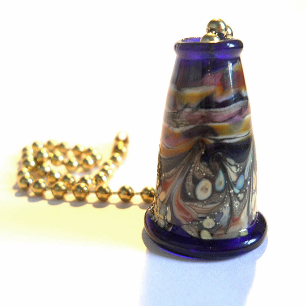 Blue Lampwork glass bead ceiling fan pull, organic handmade fob, SRA, cgge, tt team, leteam