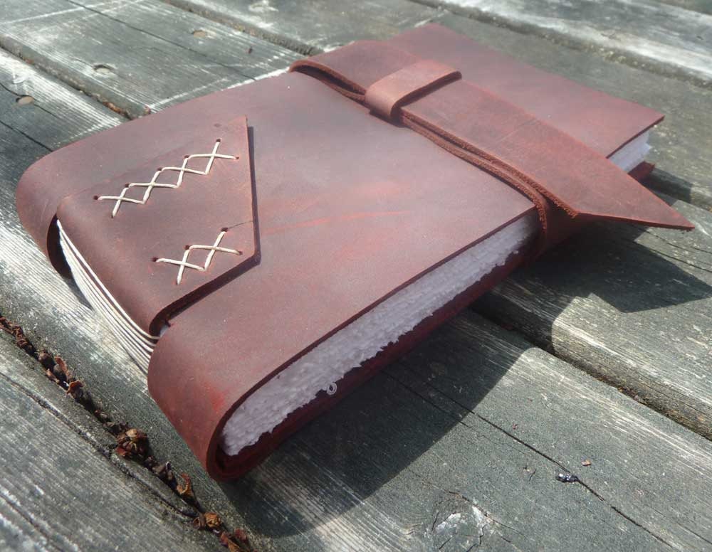 Burgundy leather journal or sketchbook - landscape format
