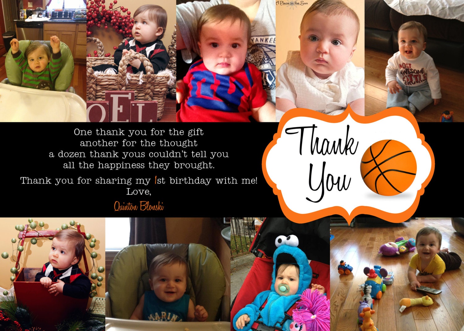Basketball Printable Photo Thank You Card - 5x7, up to 10 photos