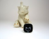 Stick Kitty Enamel and Sterling Silver Ring