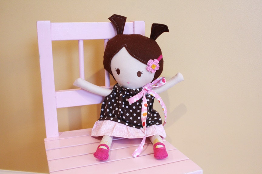 Cloth Rag Doll baby toy  fabric soft dress diaper cute sweet stuffed modern baby shower gift newborn gift ready to ship