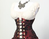 Waist 32 to 34 Black and Crimson Medallion Wench Corset